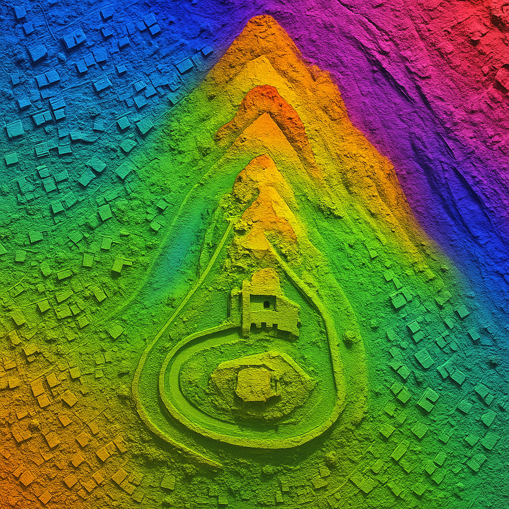 Modelo digital de elevaciones multicolor generado por IA